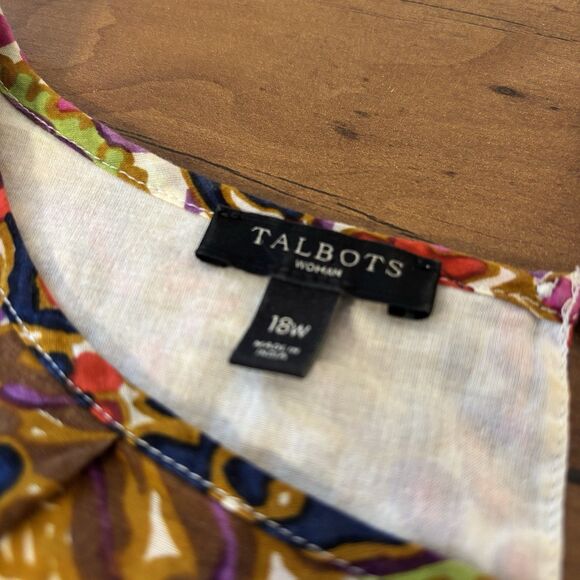 Talbots Womens Top Shirt Paisley Floral Sleeveless Blouse 18W Cotton Colorful - Picture 6 of 6